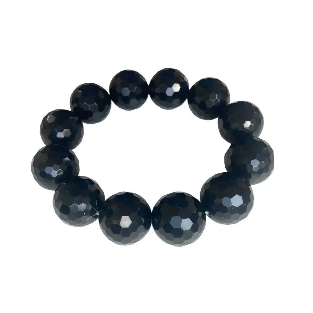 Chunky Edgy Grunge Lite Dark Academia Multifaceted Black Onyx Gemstone Bracelet